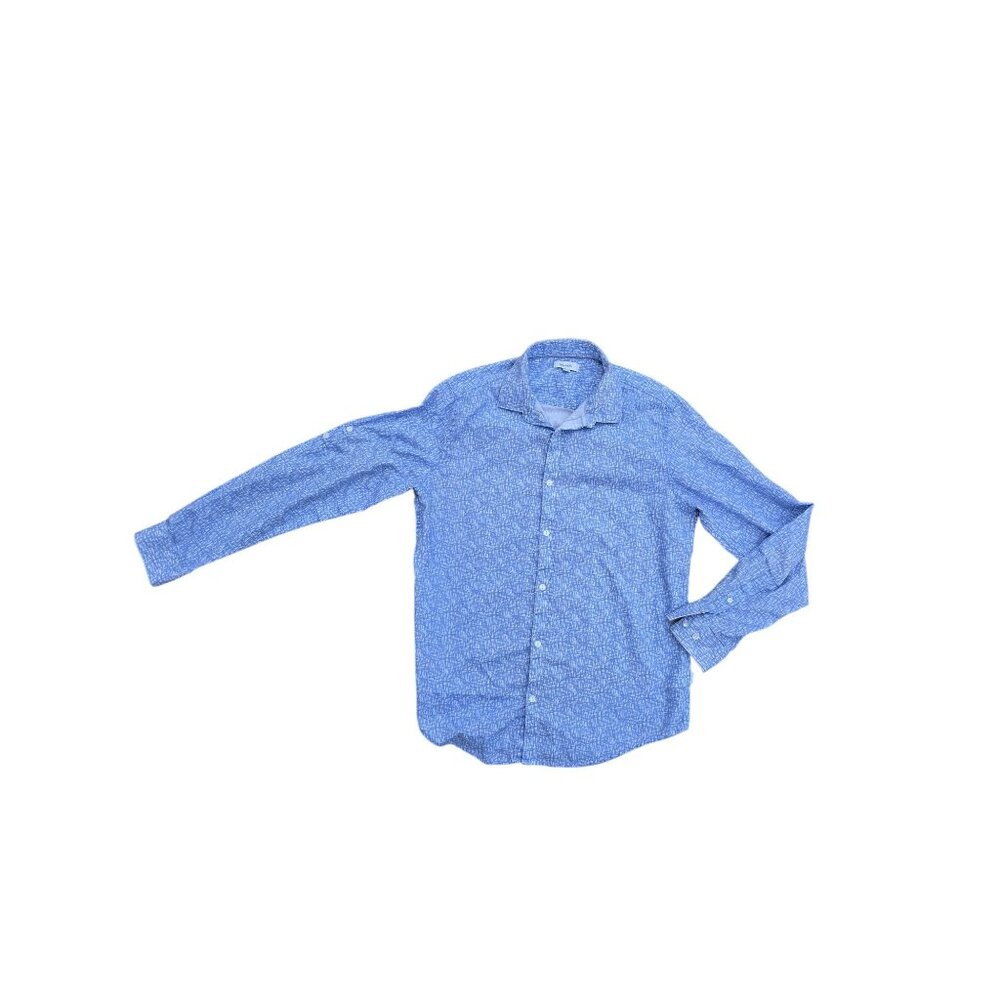 Calvin Klein Mens Button-Down Shirt Blue Abstract Print Long Sleeve Casual Fit